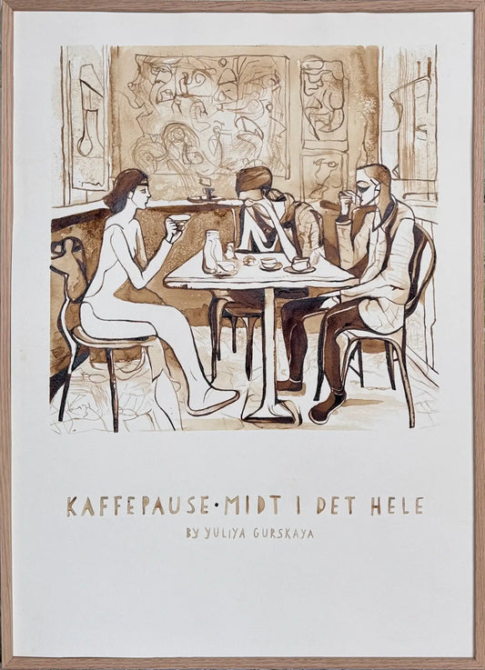 Kaffepause midt i det hele, 50(b)x70(h)cm