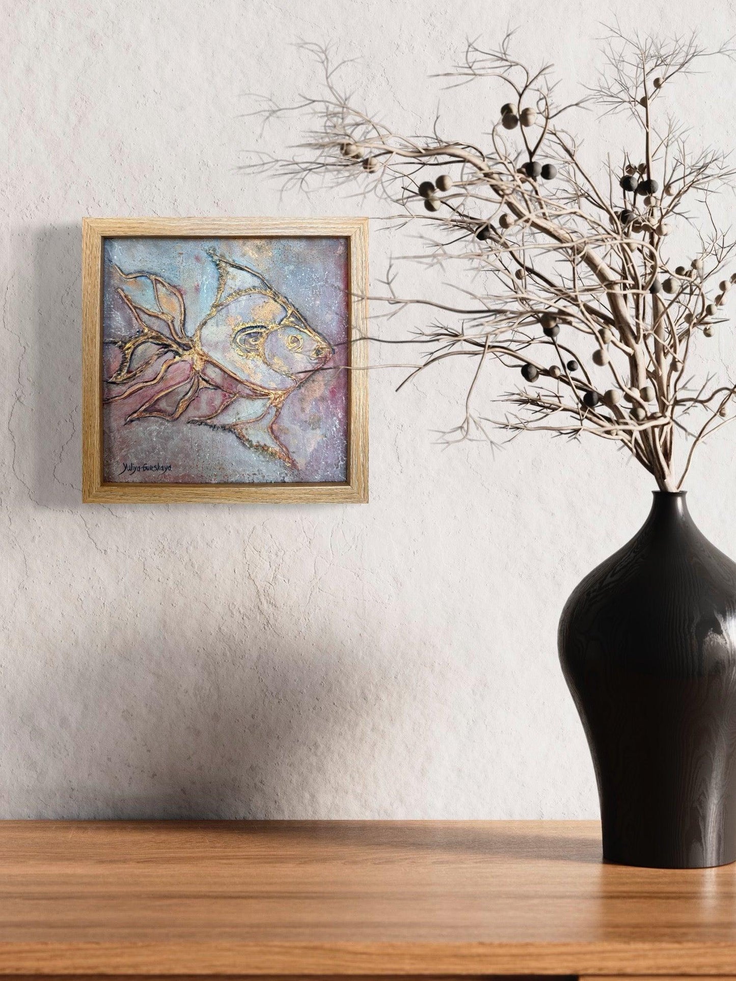 Lykke fisk 12, 22x22cm med ramme - GURSKAYA ART DANMARK