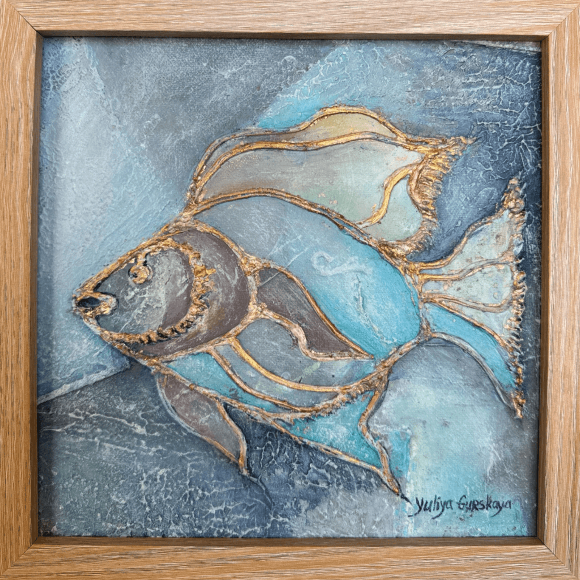 Lykke fisk 02, 22x22cm med ramme - GURSKAYA ART DANMARK