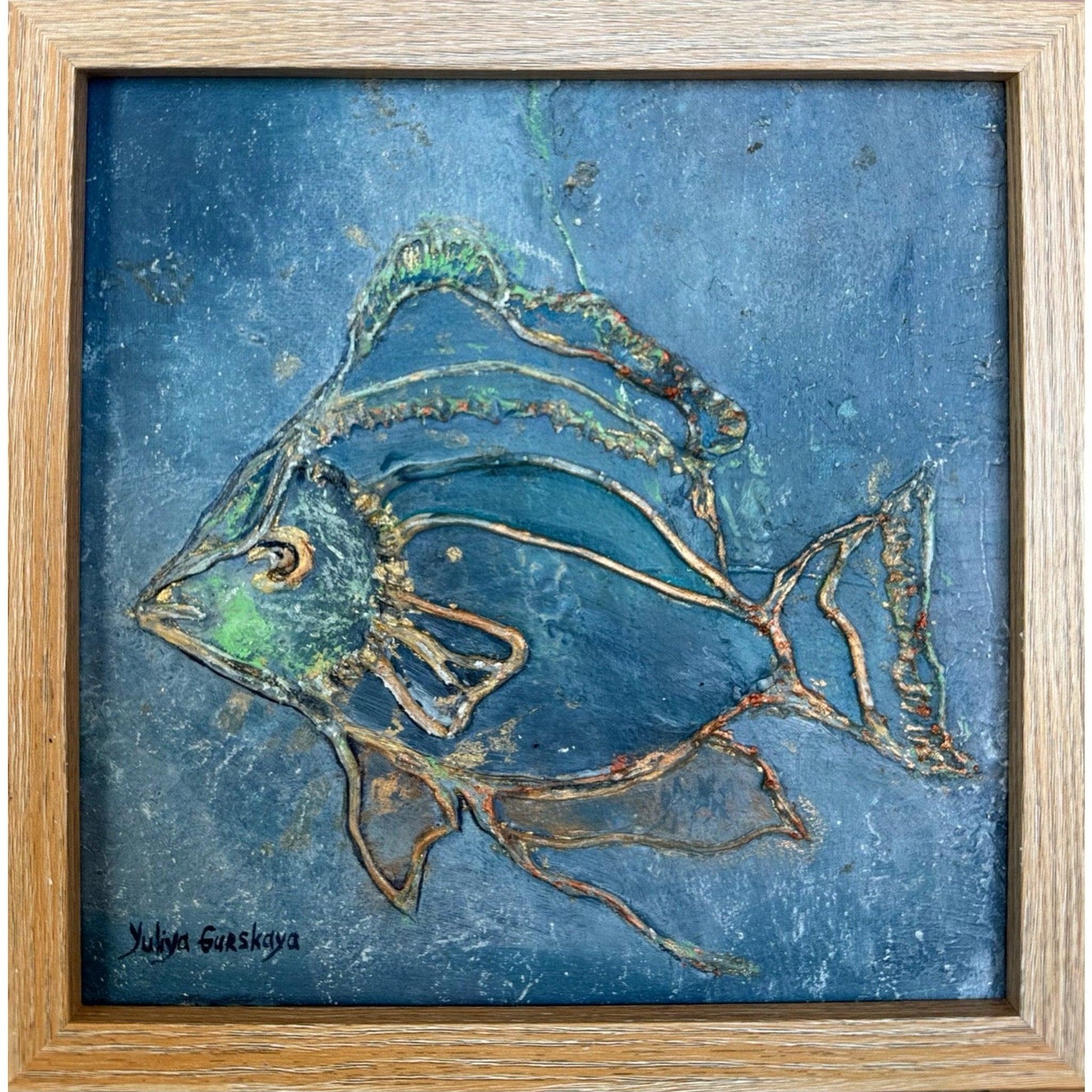 Lykke fisk 03, 22x22cm med ramme - GURSKAYA ART DANMARK