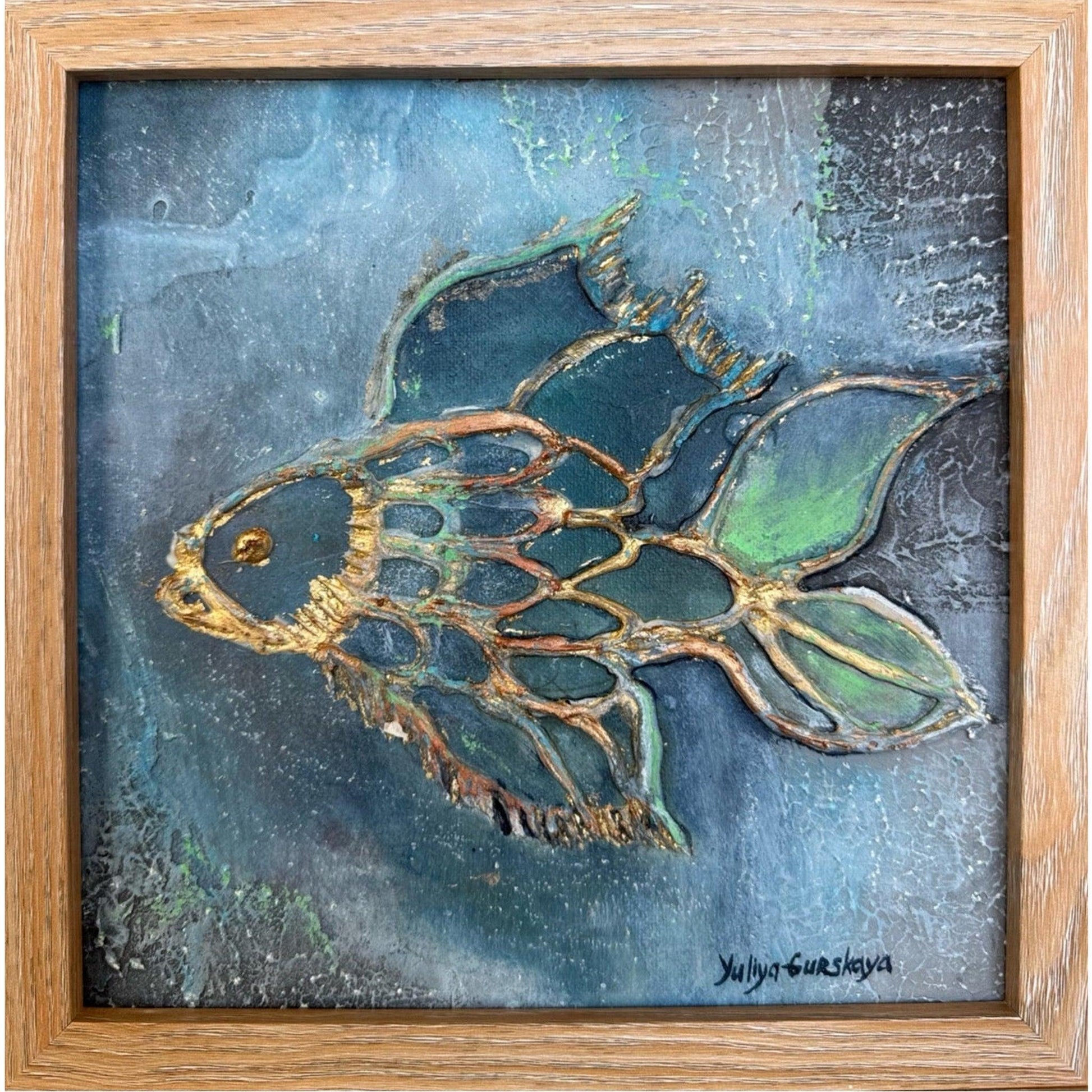 Lykke fisk 04, 22x22cm med ramme - GURSKAYA ART DANMARK