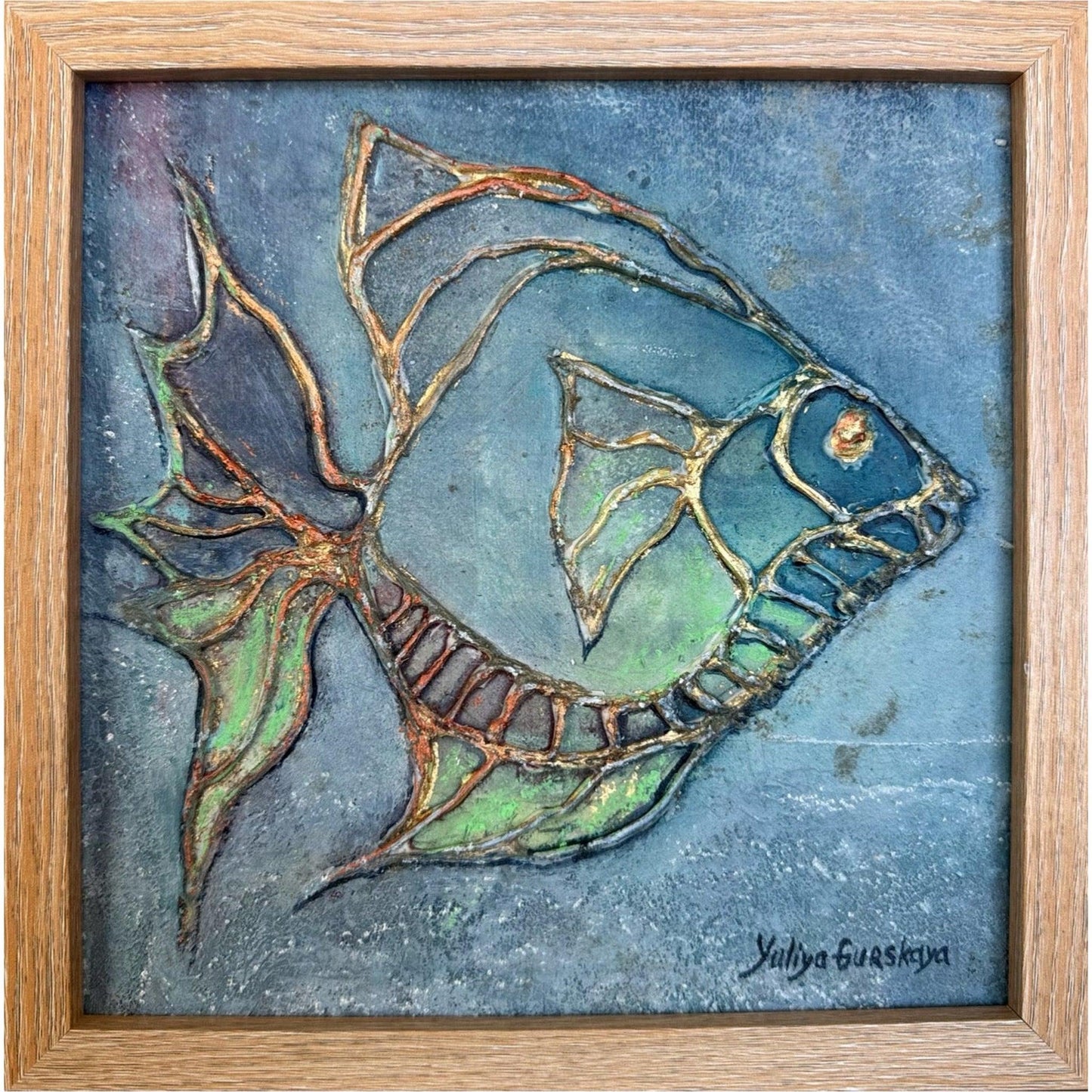 Lykke fisk 05, 22x22cm med ramme - GURSKAYA ART DANMARK