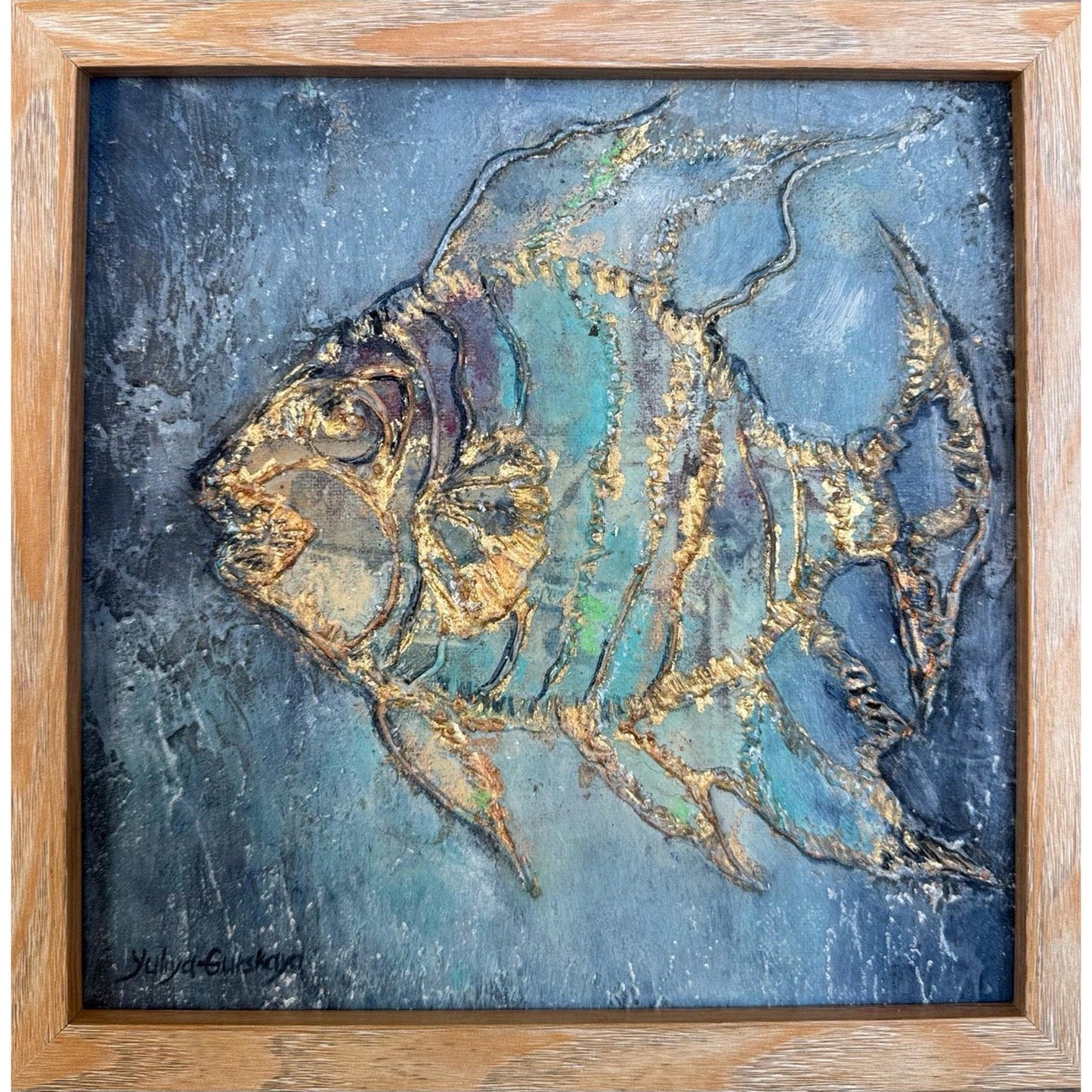 Lykke fisk 06, 22x22cm med ramme - GURSKAYA ART DANMARK