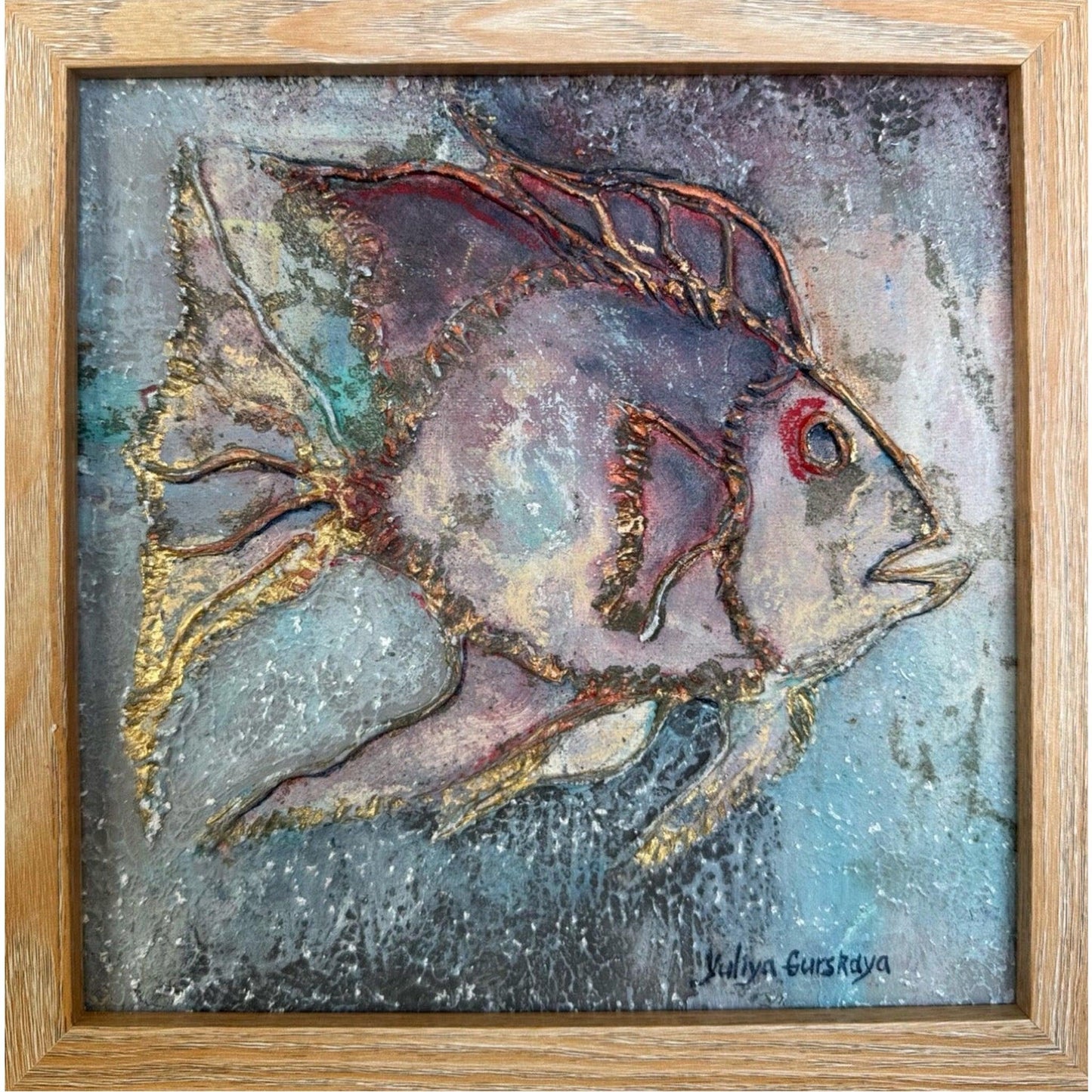 Lykke fisk 07, 22x22cm med ramme - GURSKAYA ART DANMARK