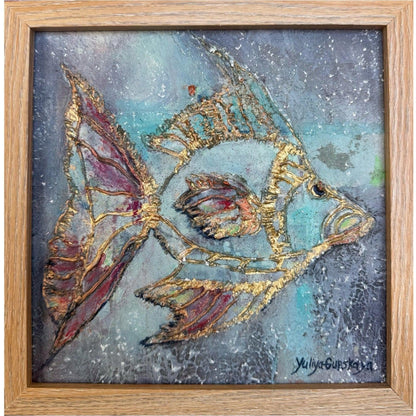 Lykke fisk 08, 22x22cm med ramme - GURSKAYA ART DANMARK