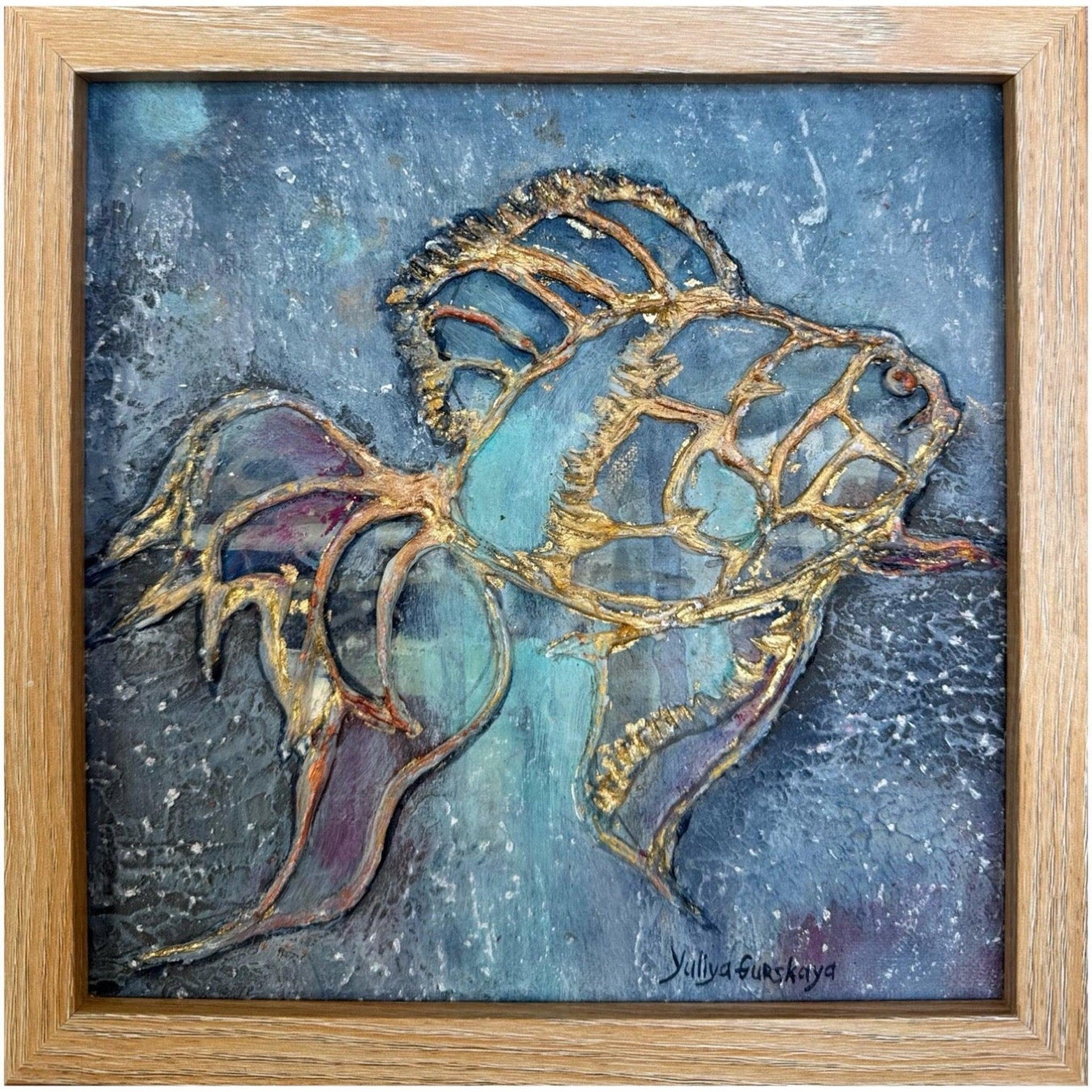 Lykke fisk 09, 22x22cm med ramme - GURSKAYA ART DANMARK