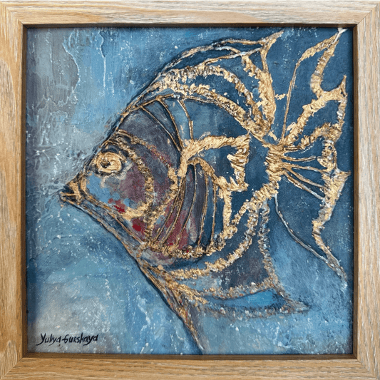 Lykke fisk 10, 22x22cm med ramme - GURSKAYA ART DANMARK