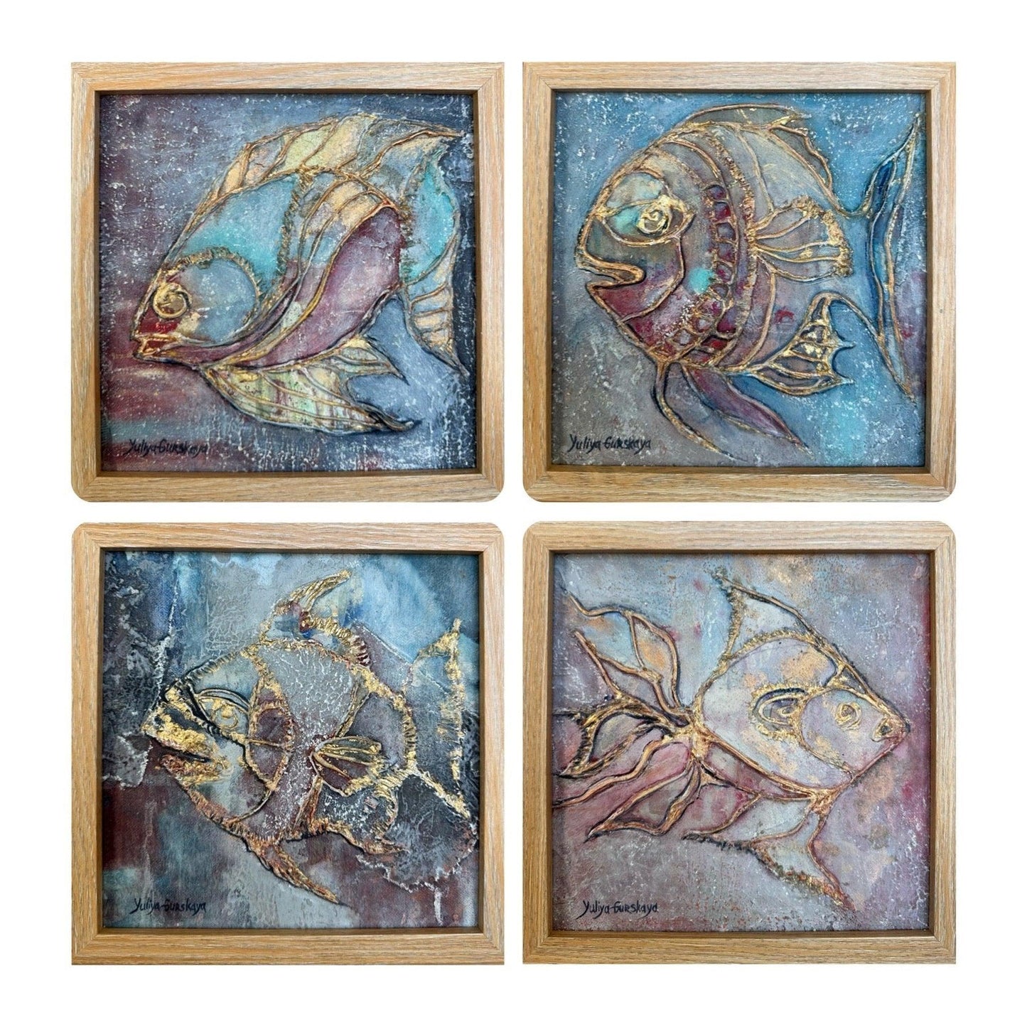 Lykke fisk 13, 22x22cm med ramme - GURSKAYA ART DANMARK