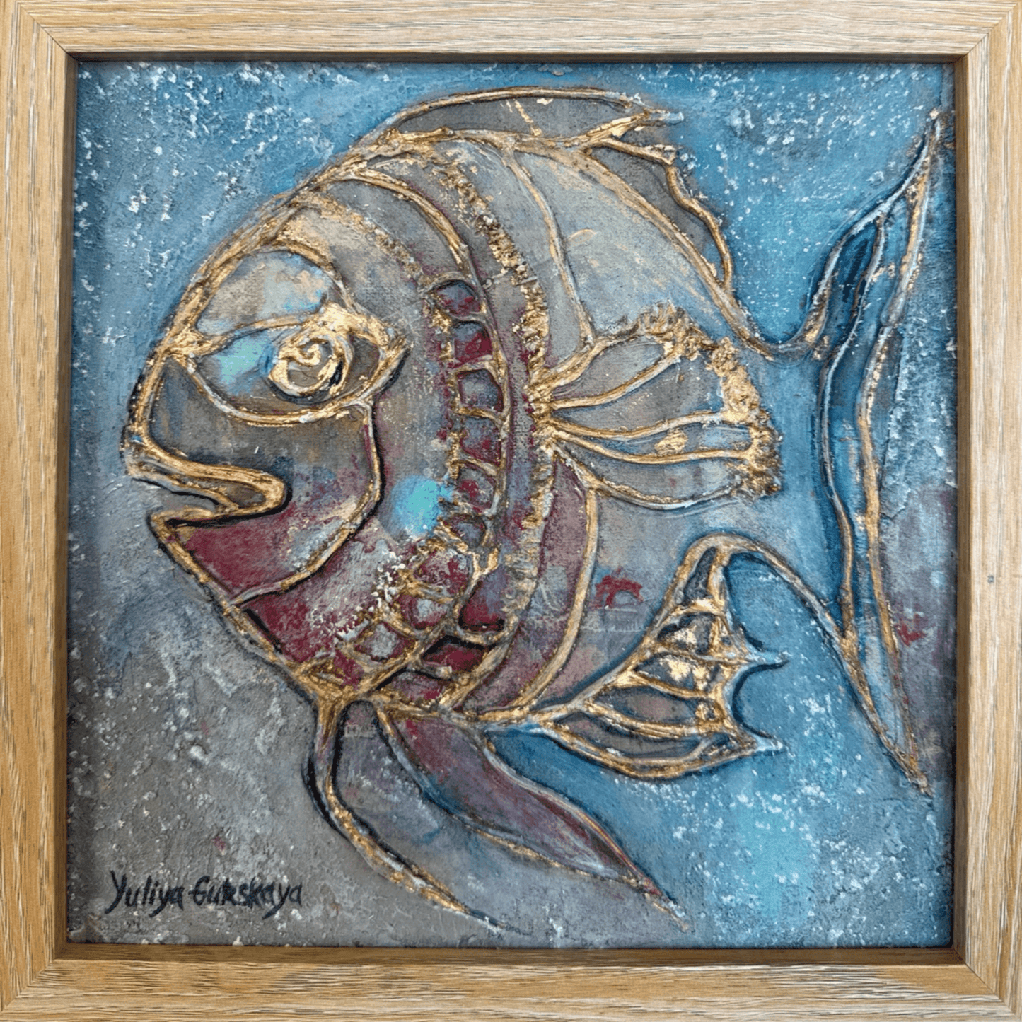 Lykke fisk 13, 22x22cm med ramme - GURSKAYA ART DANMARK