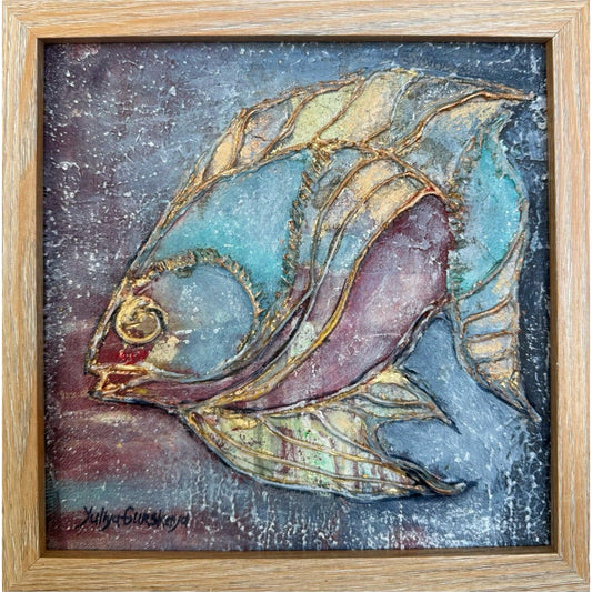 Lykke fisk 14, 22x22cm med ramme - GURSKAYA ART DANMARK